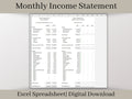 Monthly Income Statement, Monthly Profit and Loss, Easily Fillable and Printable, Excel Template