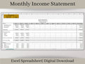 Monthly Income Statement, Monthly Profit and Loss, Easily Fillable and Printable, Excel Template