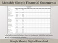 Monthly Income Statement and Balance Sheet, Google Sheets Spreadsheet, Perfect for Small Business or Side Hustle Financial Statements