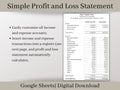 Automated Profit and Loss Statement, Google Sheets Template, Easy Bookkeeping Spreadsheet for Your Small Business, Customizable Fiscal Year