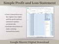 Automated Profit and Loss Statement, Google Sheets Template, Easy Bookkeeping Spreadsheet for Your Small Business, Customizable Fiscal Year