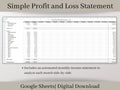 Automated Profit and Loss Statement, Google Sheets Template, Easy Bookkeeping Spreadsheet for Your Small Business, Customizable Fiscal Year