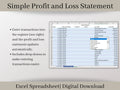 Automated Profit and Loss Statement, Excel Template, Easy Bookkeeping Spreadsheet for Your Small Business, Customizable Fiscal Year