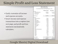 Automated Profit and Loss Statement, Google Sheets Template, Easy to Use Bookkeeping Spreadsheet for Your Small Business or Side Hustle