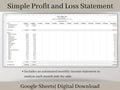 Automated Profit and Loss Statement, Google Sheets Template, Easy to Use Bookkeeping Spreadsheet for Your Small Business or Side Hustle