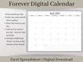 Digital Monthly Calendar, Minimalist Digital Monthly Planner Template, Excel Template, Use for any year and start your week on any day.