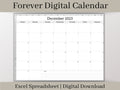 Digital Monthly Calendar, Minimalist Digital Monthly Planner Template, Excel Template, Use for any year and start your week on any day.