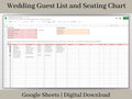 Wedding Guest List and Seating Chart Spreadsheet, Google Sheets, Plan Your Guest List, Seating Chart, and Meals Easily with this template.