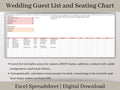 Wedding Guest List and Seating Chart Spreadsheet, Excel Template, Plan Your Guest List, Seating Chart, and Meals Easily with this template.