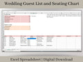 Wedding Guest List and Seating Chart Spreadsheet, Excel Template, Plan Your Guest List, Seating Chart, and Meals Easily with this template.