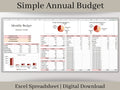 Annual Budget Spreadsheet, Excel Annual and Monthly Budget Planner Template, Easy to Use Finance Planner