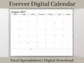 Digital Monthly Calendar, Excel Digital Monthly Planner Template, Use for any year and start your week on any day.