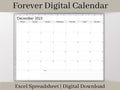 Digital Monthly Calendar, Excel Digital Monthly Planner Template, Use for any year and start your week on any day.