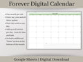 Forever Digital Calendar, Editable Google Sheets Planner Template, Use this calendar for any year and start your week on any day.