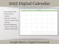 2023 Digital Monthly Calendar, Digital Monthly Planner Template, Google Sheets Template, Weeks start on Sunday