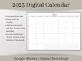 2023 Digital Monthly Calendar, Minimalist Digital Monthly Planner Template, Google Sheets Template, Weeks start on Sunday