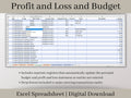 Profit and Loss and Monthly Budget Spreadsheet, excel template, track all income and expenses in one spreadsheet, bank reconciliation tool.