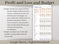 Profit and Loss and Monthly Budget Spreadsheet, Google Sheets, track all income and expenses in one template, bank reconciliation tool.