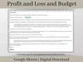 Profit and Loss and Monthly Budget Spreadsheet, Google Sheets, track all income and expenses in one template, bank reconciliation tool.