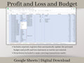 Profit and Loss and Monthly Budget Spreadsheet, Google Sheets, Easy to use income and expense tracker with bank reconciliation tool.