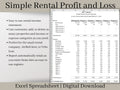 Rental Income Statement Spreadsheet, excel landlord template, Rental Profit and Loss. Great for Airbnb and Vrbo hosts.