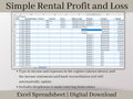 Rental Income Statement Spreadsheet, excel landlord template, Rental Profit and Loss. Great for Airbnb and Vrbo hosts.