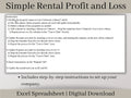 Rental Income Statement Spreadsheet, excel landlord template, Rental Profit and Loss. Great for Airbnb and Vrbo hosts.