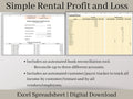 Rental Income Statement Spreadsheet and bank reconciliation tool, excel landlord template, Rental Profit and Loss, Great for Airbnb / Vrbo.