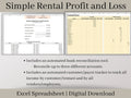 Rental Income Statement Spreadsheet and bank reconciliation tool, excel landlord template, Rental Profit and Loss, Great for Airbnb / Vrbo.