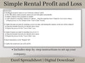 Rental Income Statement Spreadsheet, excel landlord template, Rental Profit and Loss, Great for Airbnb / Vrbo.