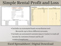 Rental Income Statement Spreadsheet and bank reconciliation tool, excel landlord template, Rental Profit and Loss, Great for Airbnb / Vrbo.