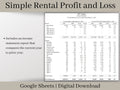 Rental Income Statement Spreadsheet and customer payor tool, Google Sheets Template , Landlord Profit and Loss, Great for Airbnb / Vrbo