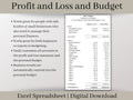 Profit and Loss and Monthly Budget Spreadsheet, excel template, track all income and expenses in one spreadsheet, bank reconciliation tool.