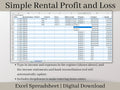 Rental Income Statement Spreadsheet, Custom Fiscal Year, excel landlord template, Rental Profit and Loss, Great for Airbnb / Vrbo.