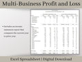 Multi-Business Profit and Loss Spreadsheet, Excel Small Business Template, Perfect income and expense tracker for multiple businesses.