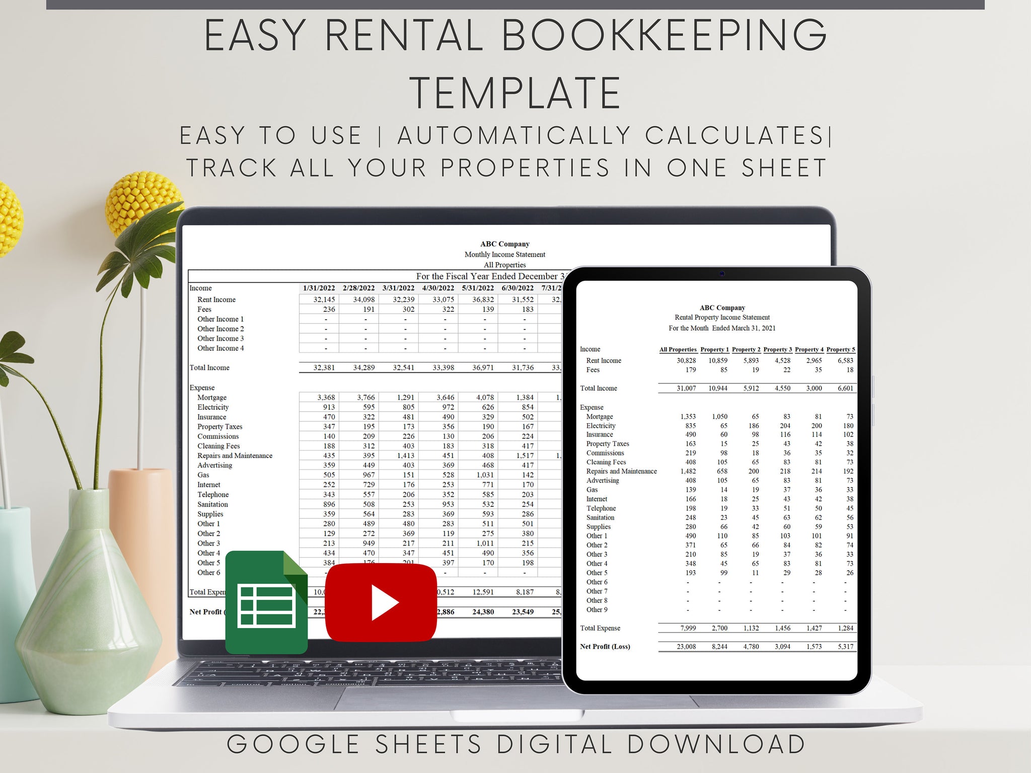 Rental Statement Spreadsheet & Revenue Stream Tracker, Google Sheets Template , Landlord