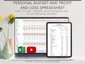 Profit and Loss and Monthly Budget Spreadsheet, excel template, track all income and expenses in one spreadsheet, bank reconciliation tool.