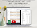 Profit and Loss and Monthly Budget Spreadsheet, Google Sheets, Easy to use income and expense tracker with bank reconciliation tool.